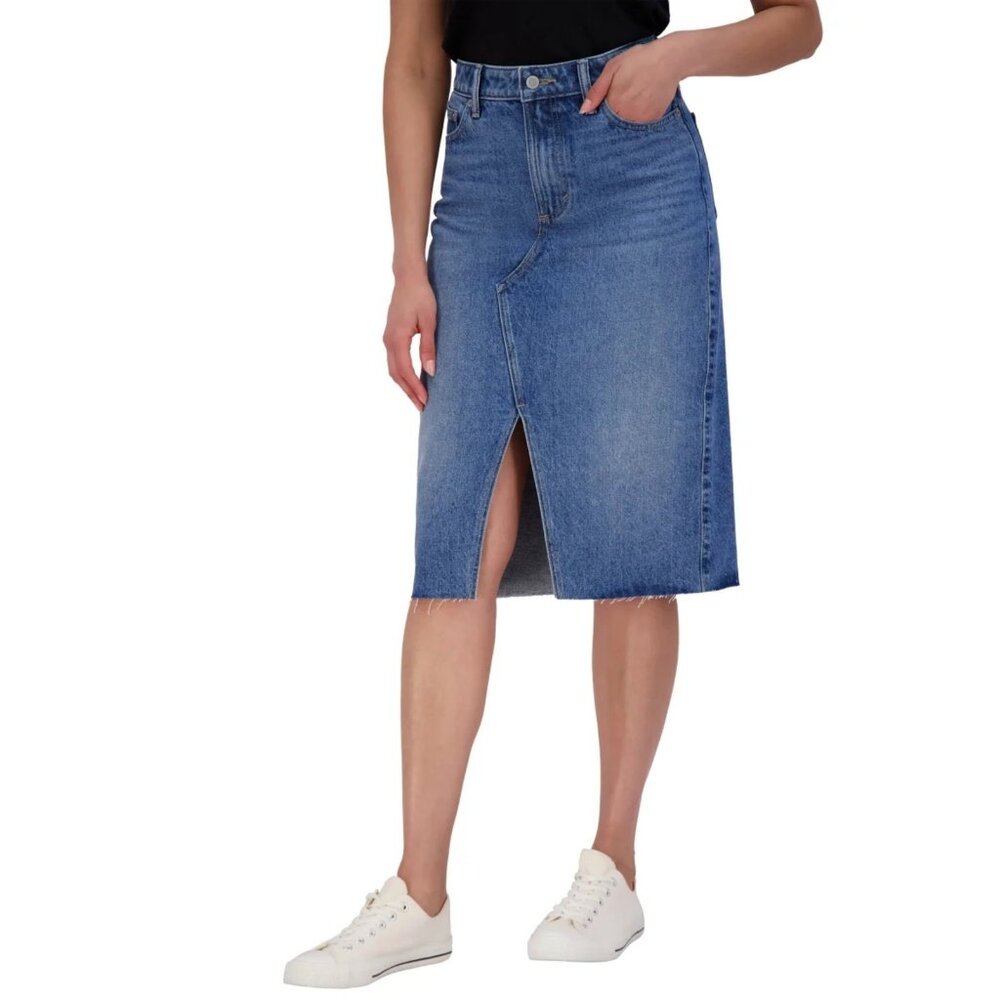 Lucky Brand Women's Asymmetrical Front Slit Denim Midi Skirt Size: 14
